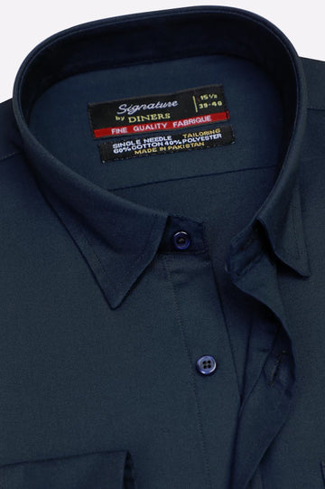 Navy Blue Self Textured Formal Shirt