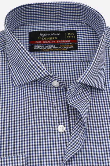 Blue Mini-Check Formal Shirt