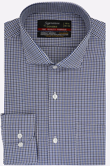Blue Mini-Check Formal Shirt