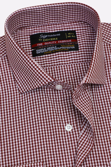 Maroon Mini-Check Formal Shirt
