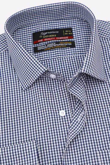 Dark Blue Gingham Check Formal Shirt