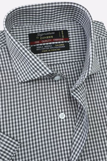 Black Gingham Check Formal Shirt (Half Sleeves)
