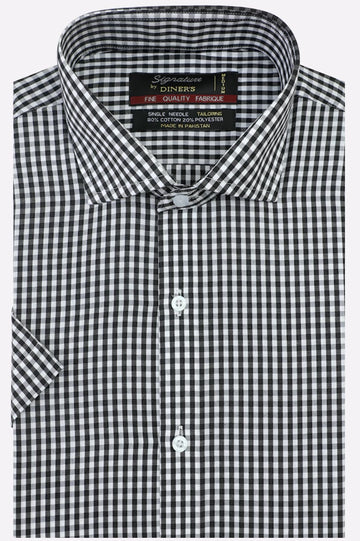 Black Gingham Check Formal Shirt (Half Sleeves)