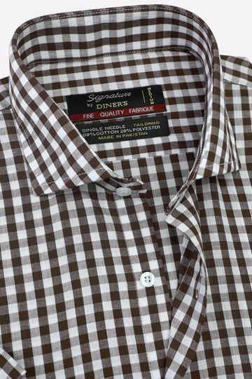 Brown Gingham Check Formal Shirt (Half Sleeves)