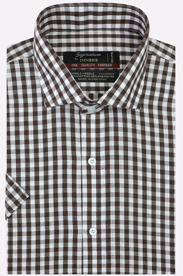 Brown Gingham Check Formal Shirt (Half Sleeves)
