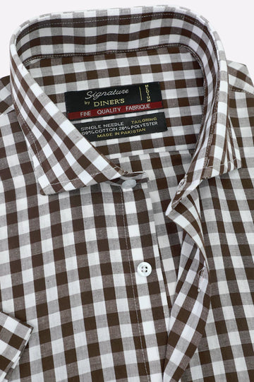 Brown Gingham Check Formal Shirt (Half Sleeves)