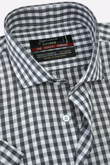 Grey Gingham Check Formal Shirt (Half Sleeves)