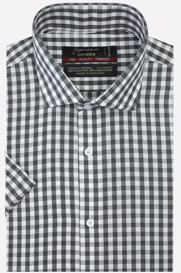 Grey Gingham Check Formal Shirt (Half Sleeves)