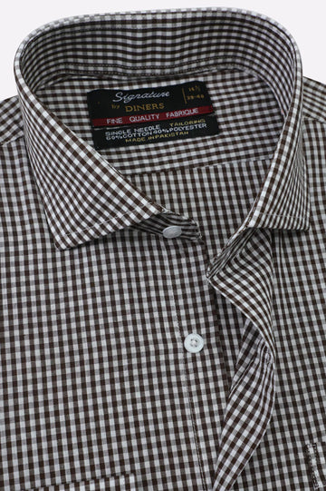 Brown Mini-Check Formal Shirt
