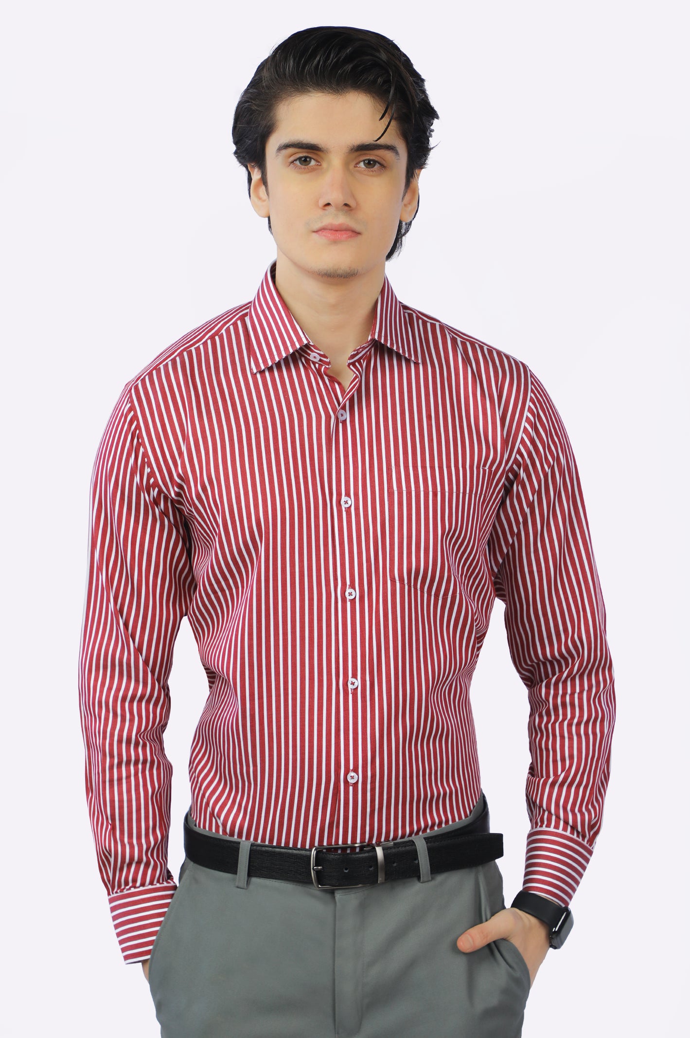 Maroon Pinstripe Formal Shirt From Diners