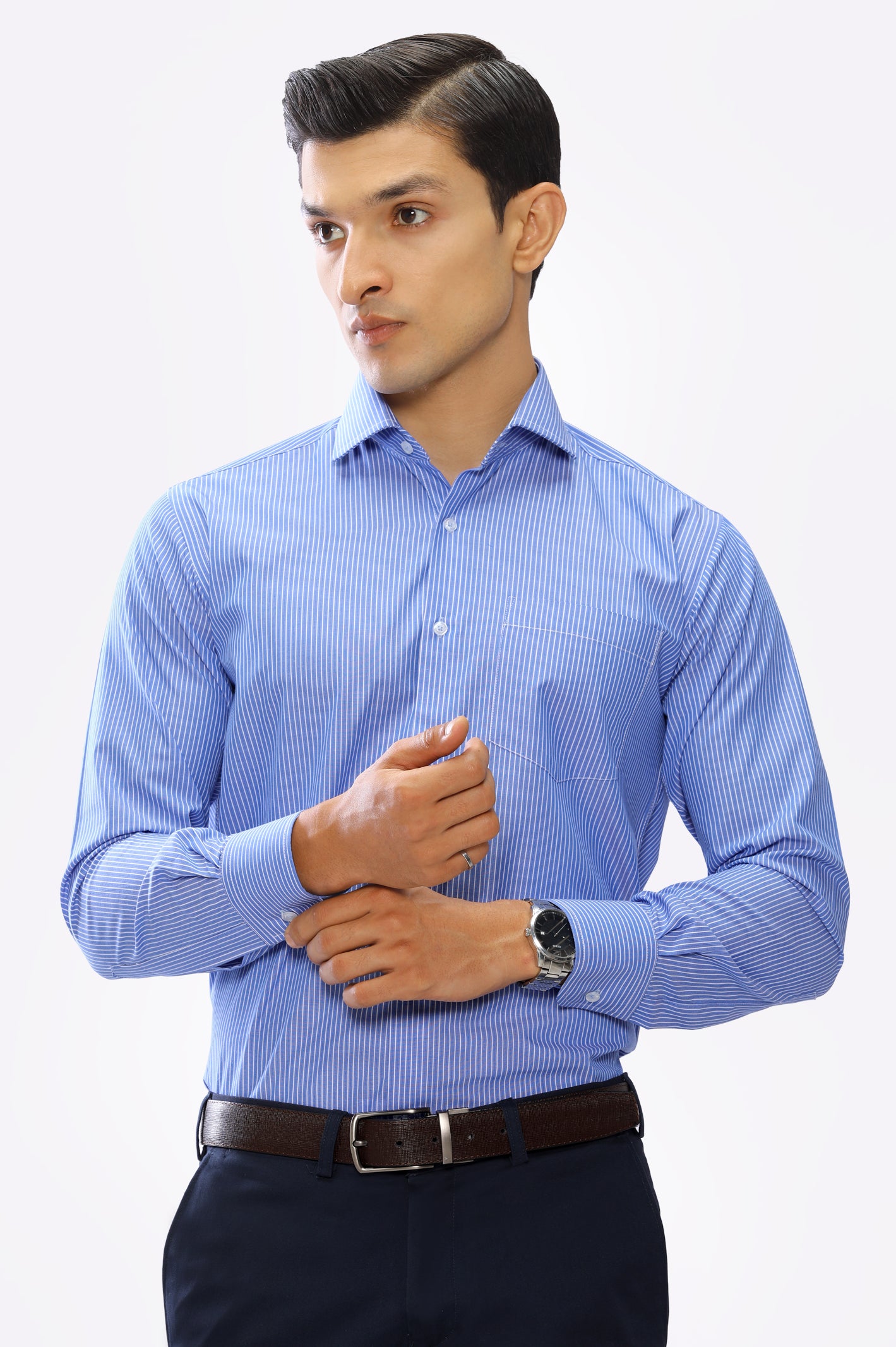 Light Blue Hairline Stripe Formal Shirt From Diners