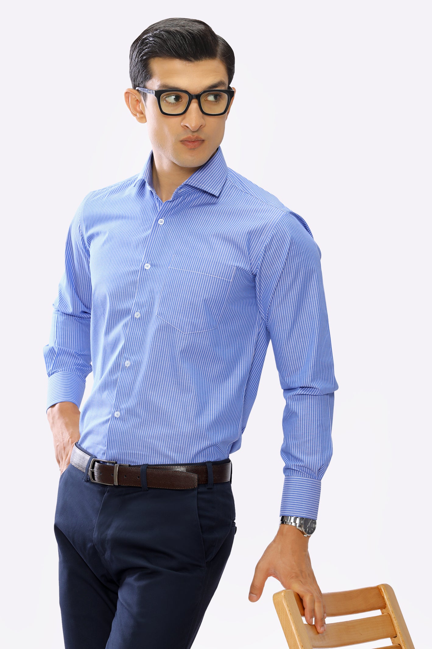 Light Blue Hairline Stripe Formal Shirt From Diners