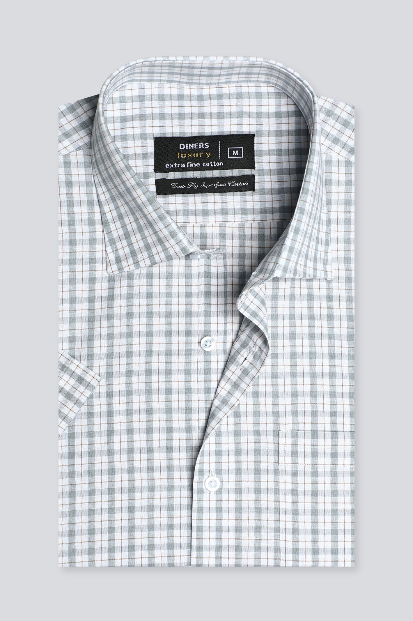 Grey Tattersall Check Formal Shirt (Half Sleeve) From Diners