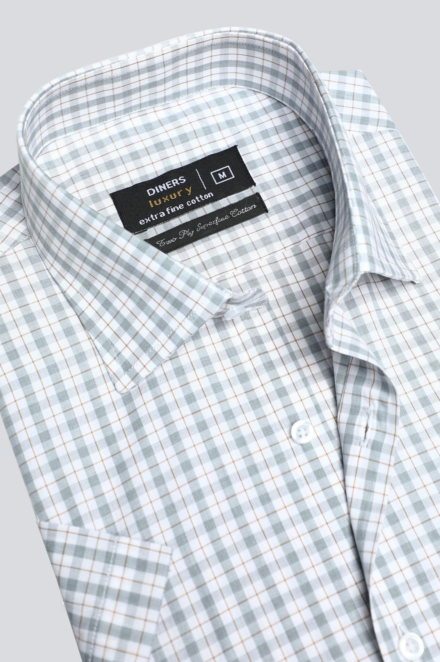 Grey Tattersall Check Formal Shirt (Half Sleeve) From Diners