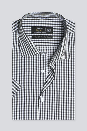 Black Check Formal Shirt (Half Sleeve) From Diners