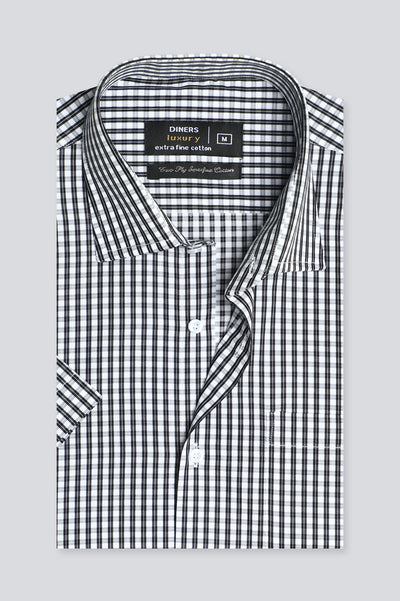 Black Check Formal Shirt (Half Sleeve) From Diners