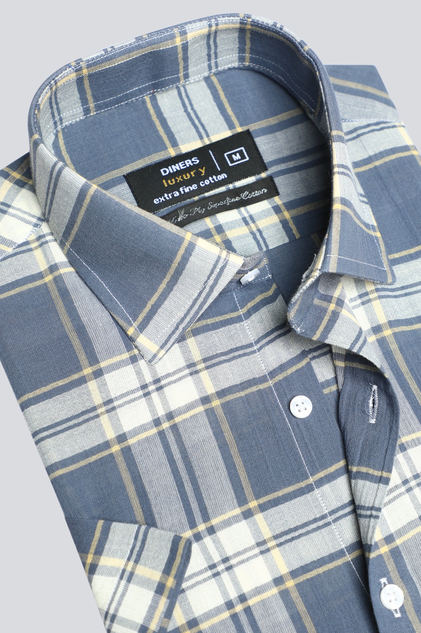 Dark Grey Check Formal Shirt (Half Sleeve) From Diners