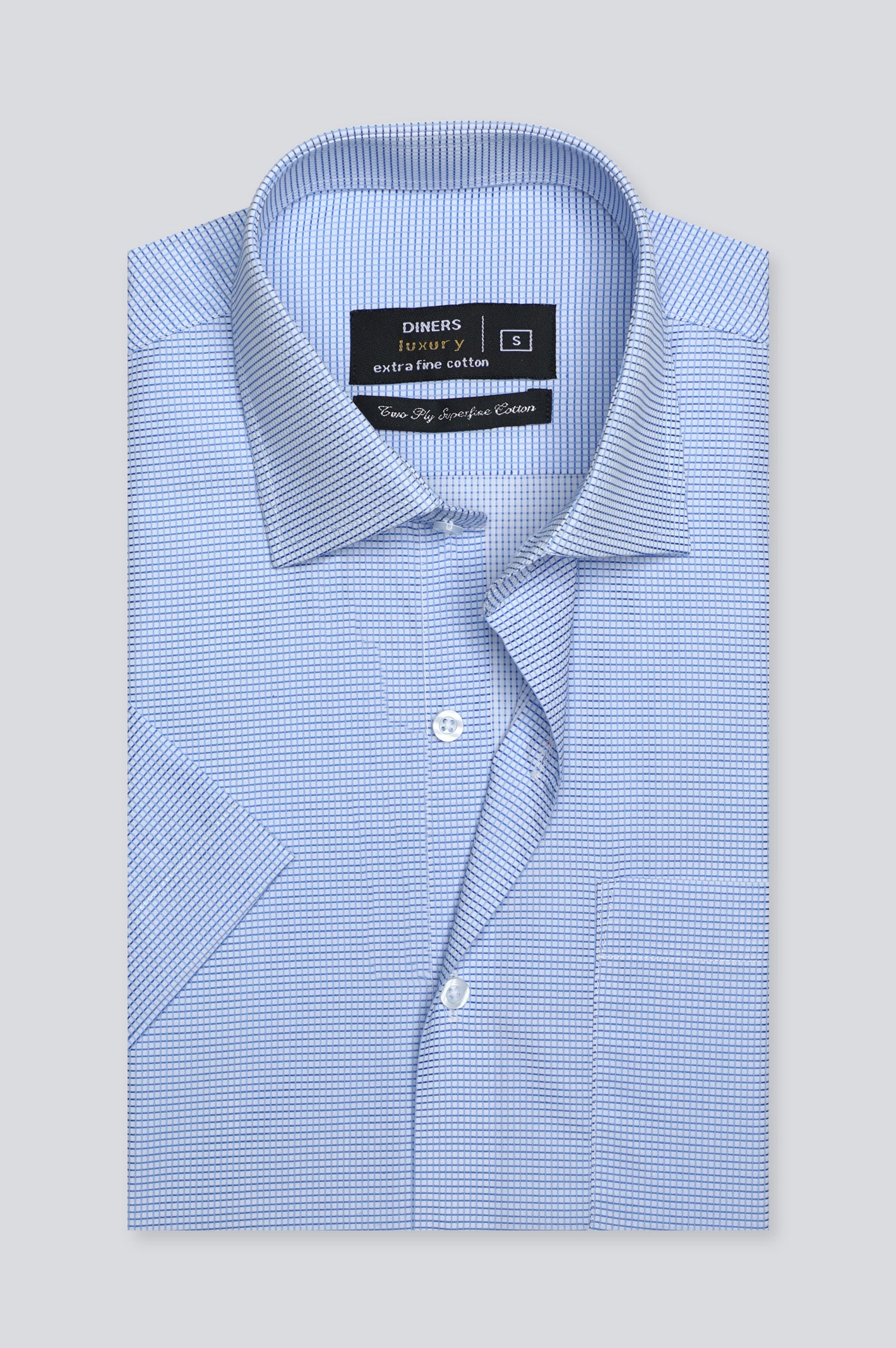 Blue Mini-Check Formal Shirt (Half Sleeves) From Diners