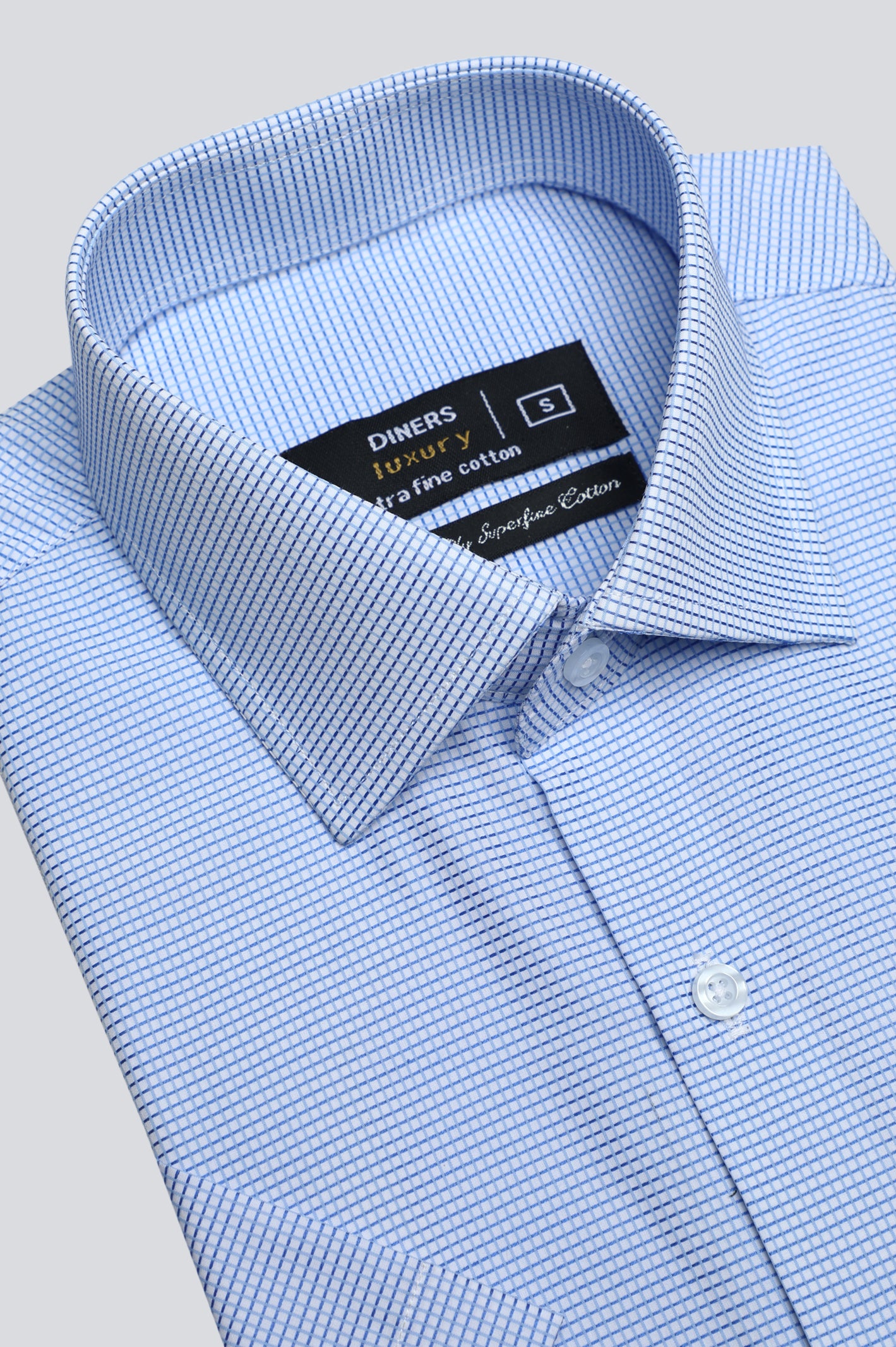 Blue Mini-Check Formal Shirt (Half Sleeves) From Diners