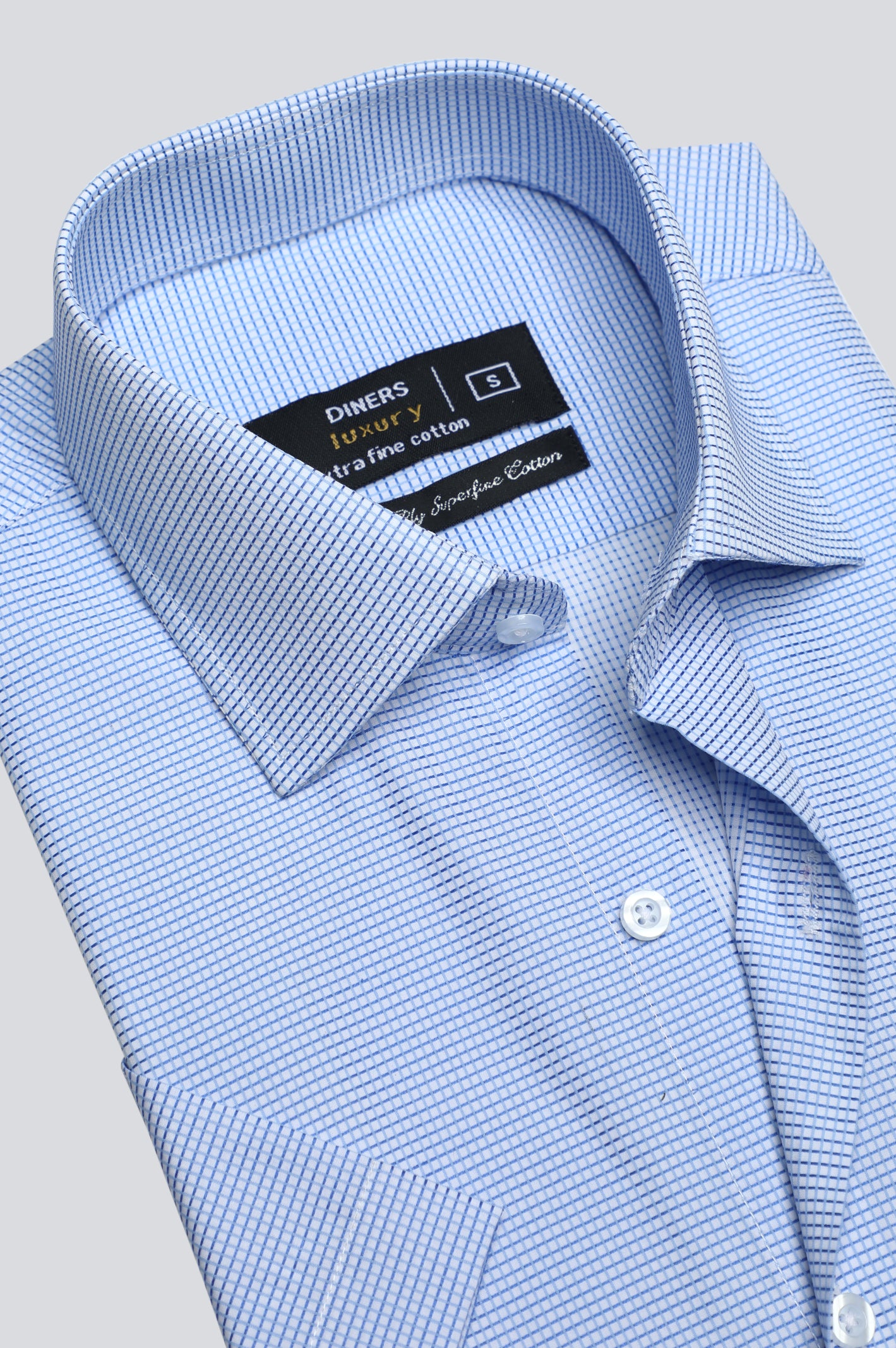 Blue Mini-Check Formal Shirt (Half Sleeves) From Diners