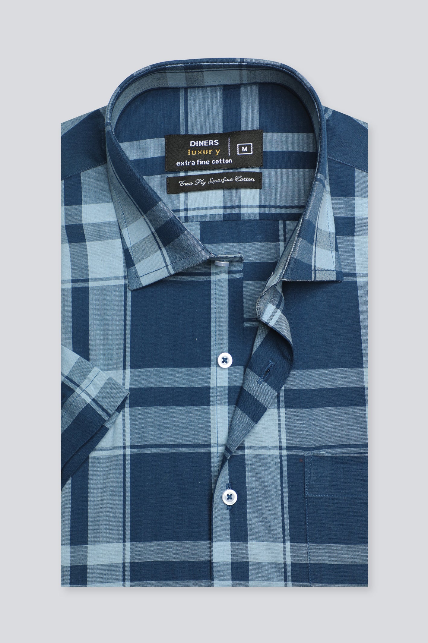 Blue Tartan Plaid Check Formal Shirt (Half Sleeves) From Diners