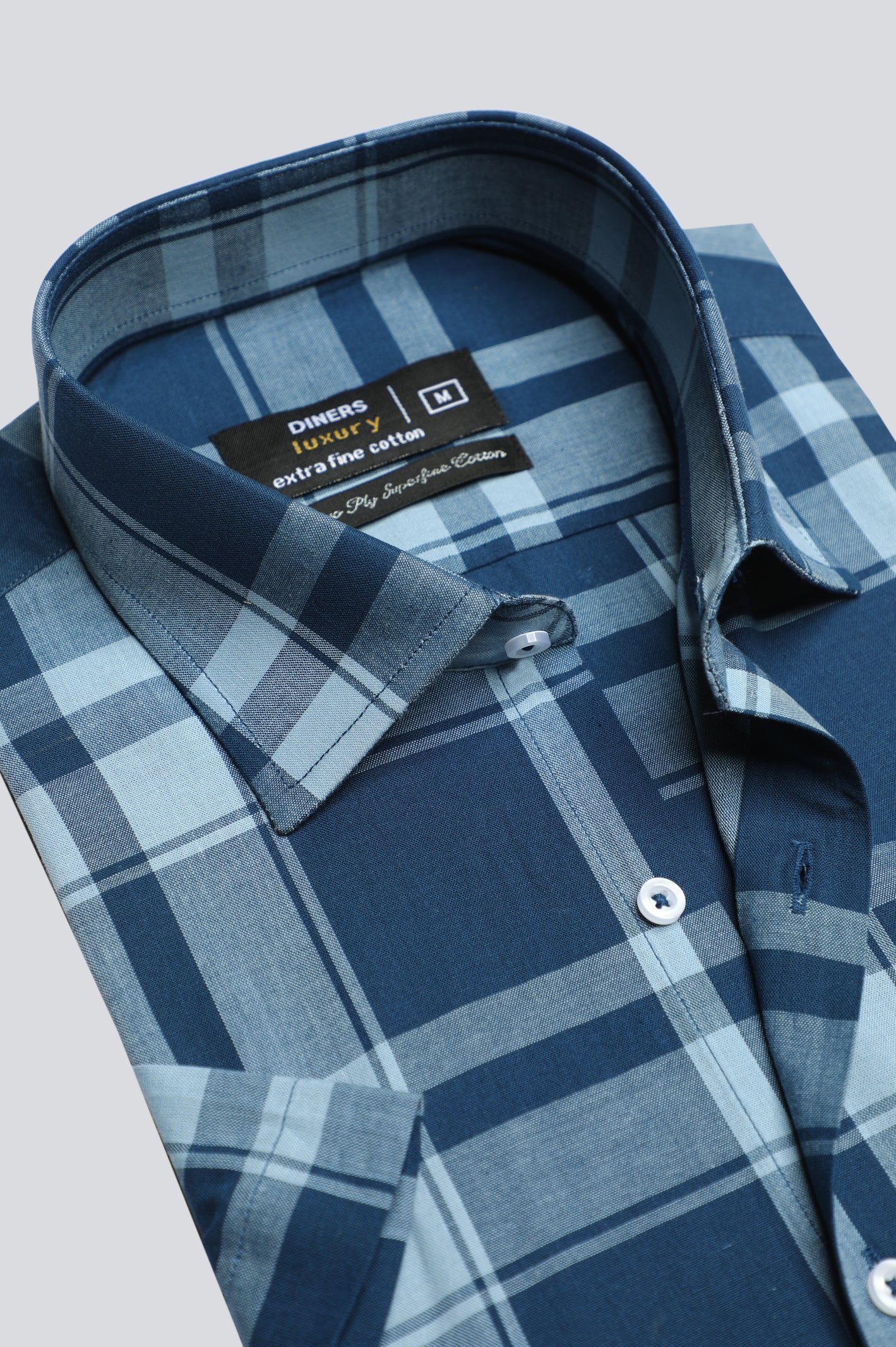 Blue Tartan Plaid Check Formal Shirt (Half Sleeves) From Diners