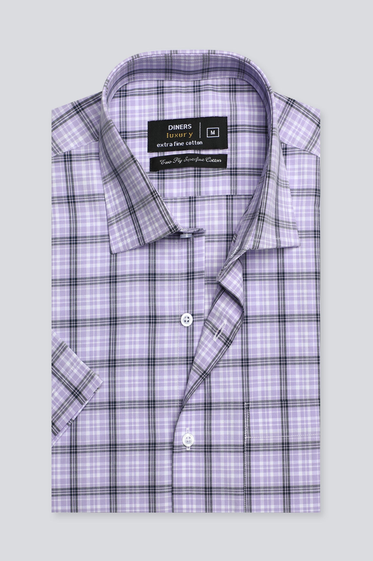 Purple Windowpane Check Formal Shirt (Half Sleeve) – Diners Pakistan