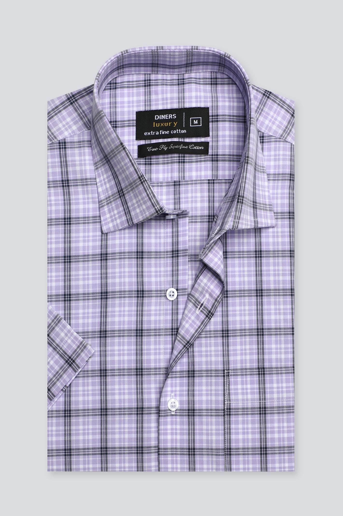 Purple Windowpane Check Formal Shirt (Half Sleeve) From Diners