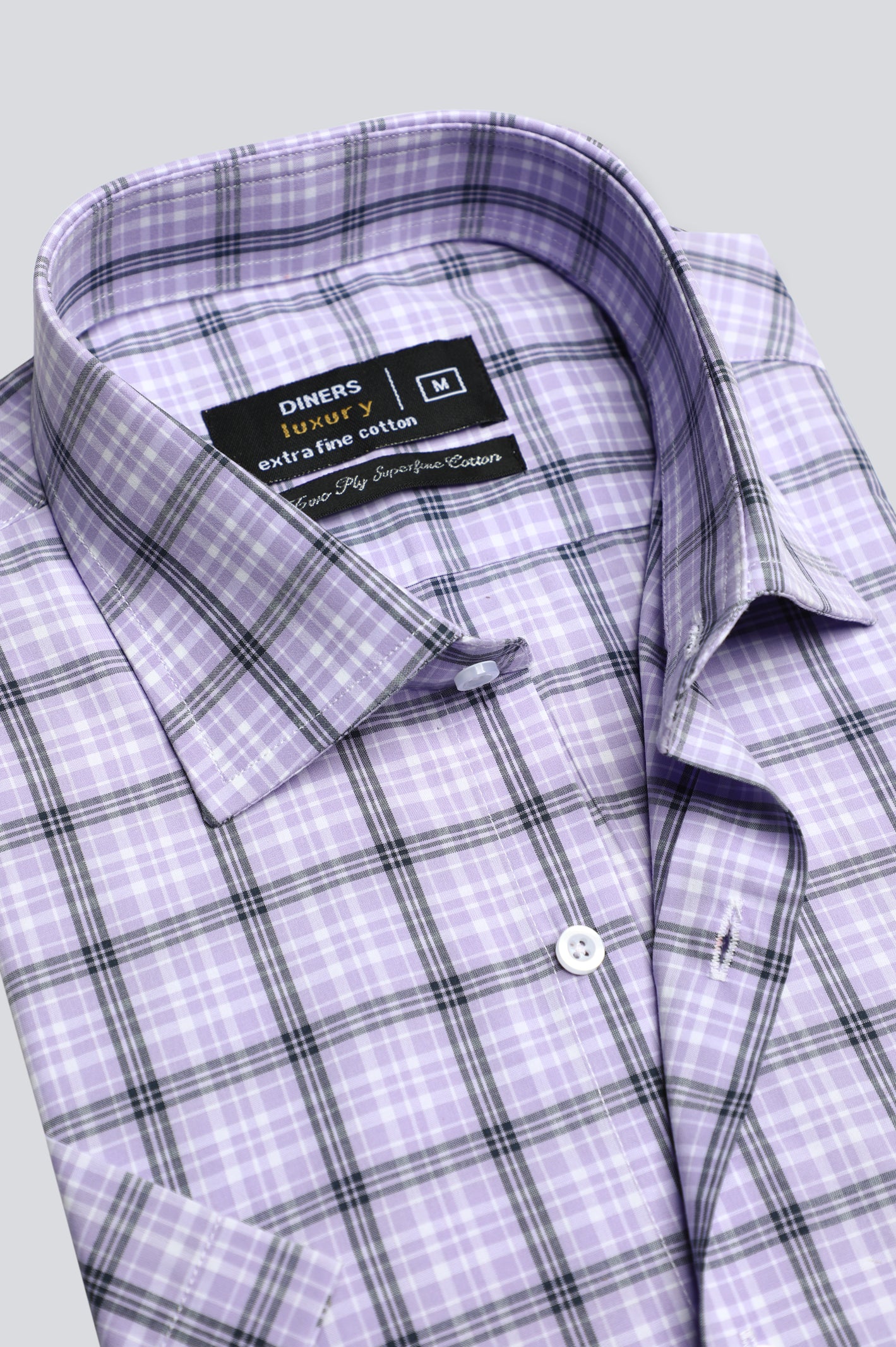 Purple Windowpane Check Formal Shirt (Half Sleeve) From Diners