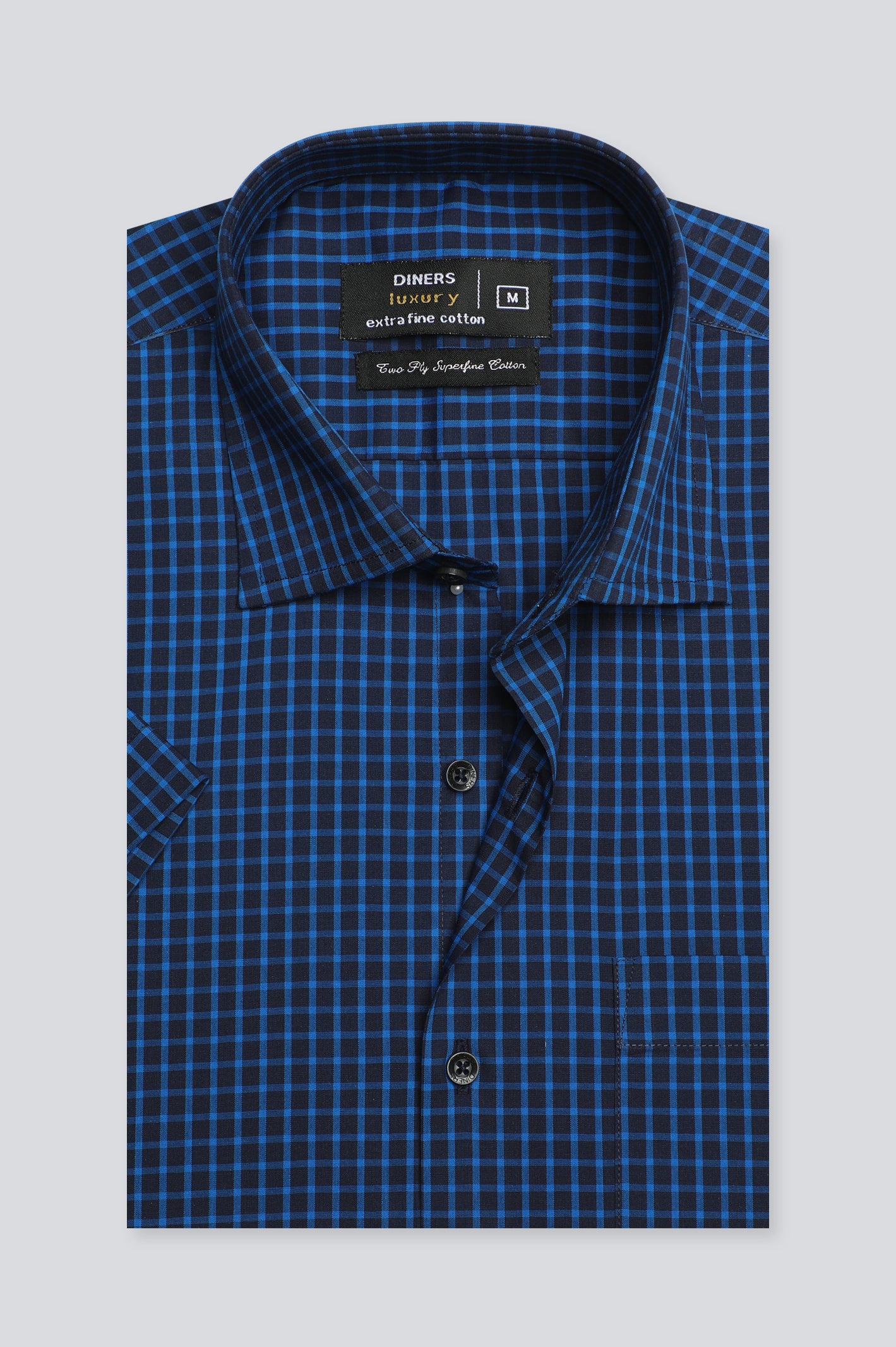 Royal Blue Graph Check Formal Shirt (Half Sleeves) From Diners