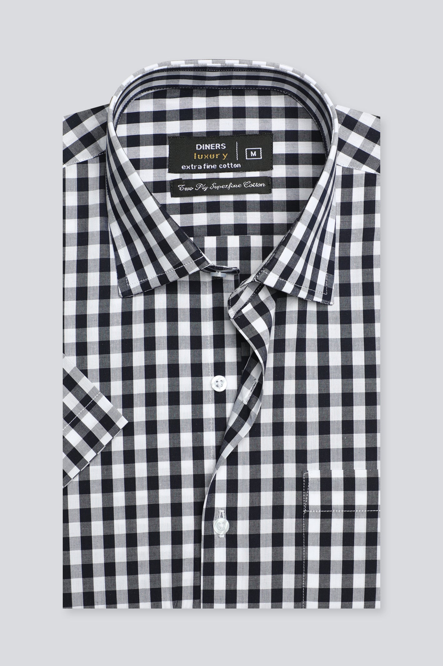 Black Gingham Check Formal Shirt (Half Sleeves) From Diners