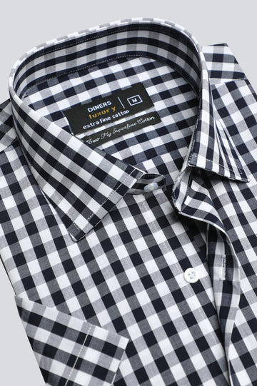 Black Gingham Check Formal Shirt (Half Sleeves) From Diners