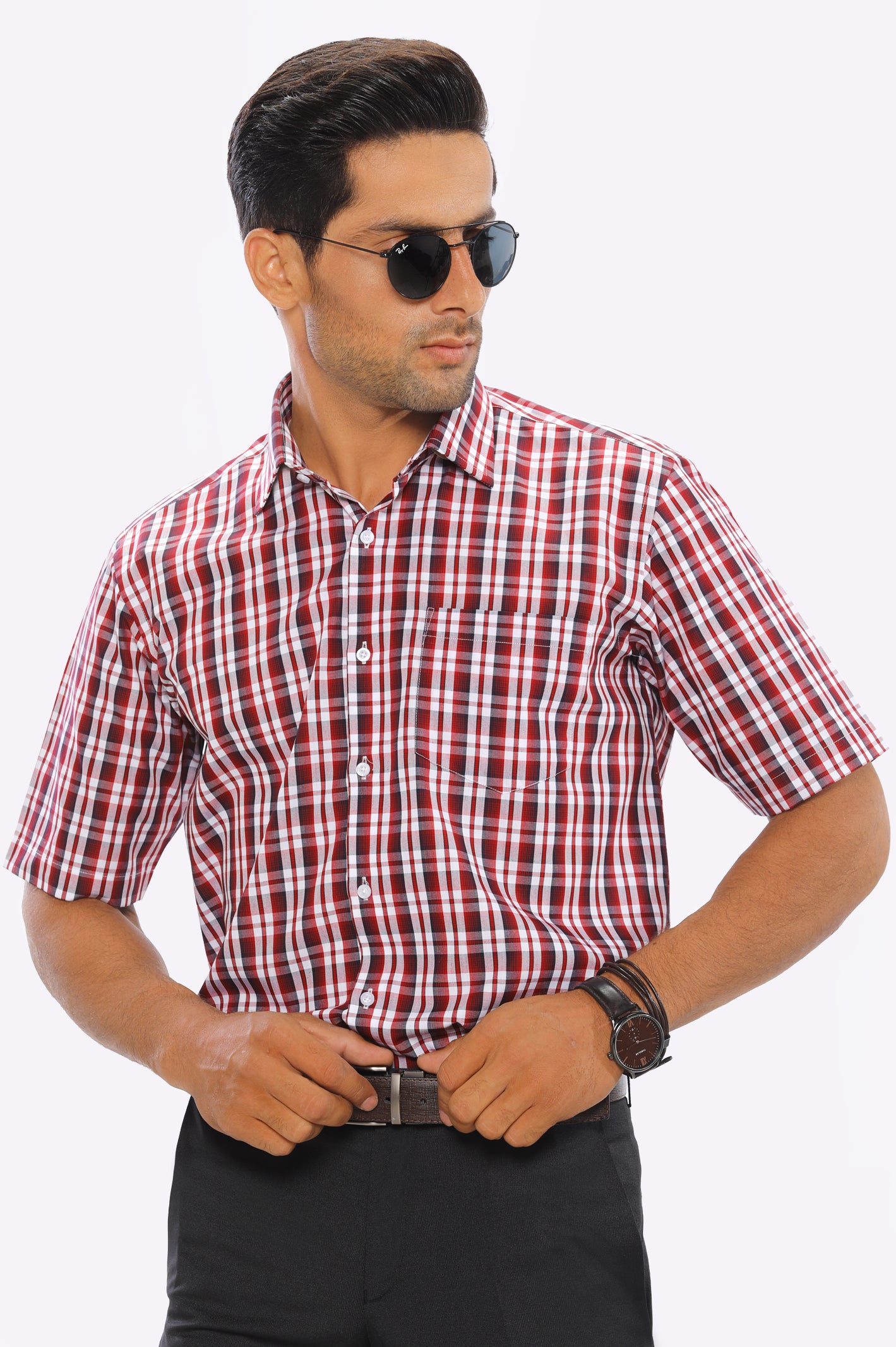 Multicolor Tattersall Check Formal Shirt (Half Sleeve) From Diners