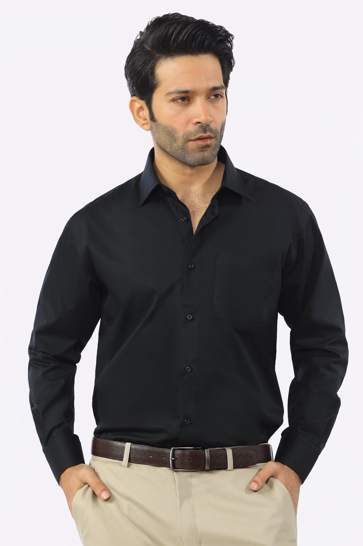 Black Textured Formal Shirt From Diners