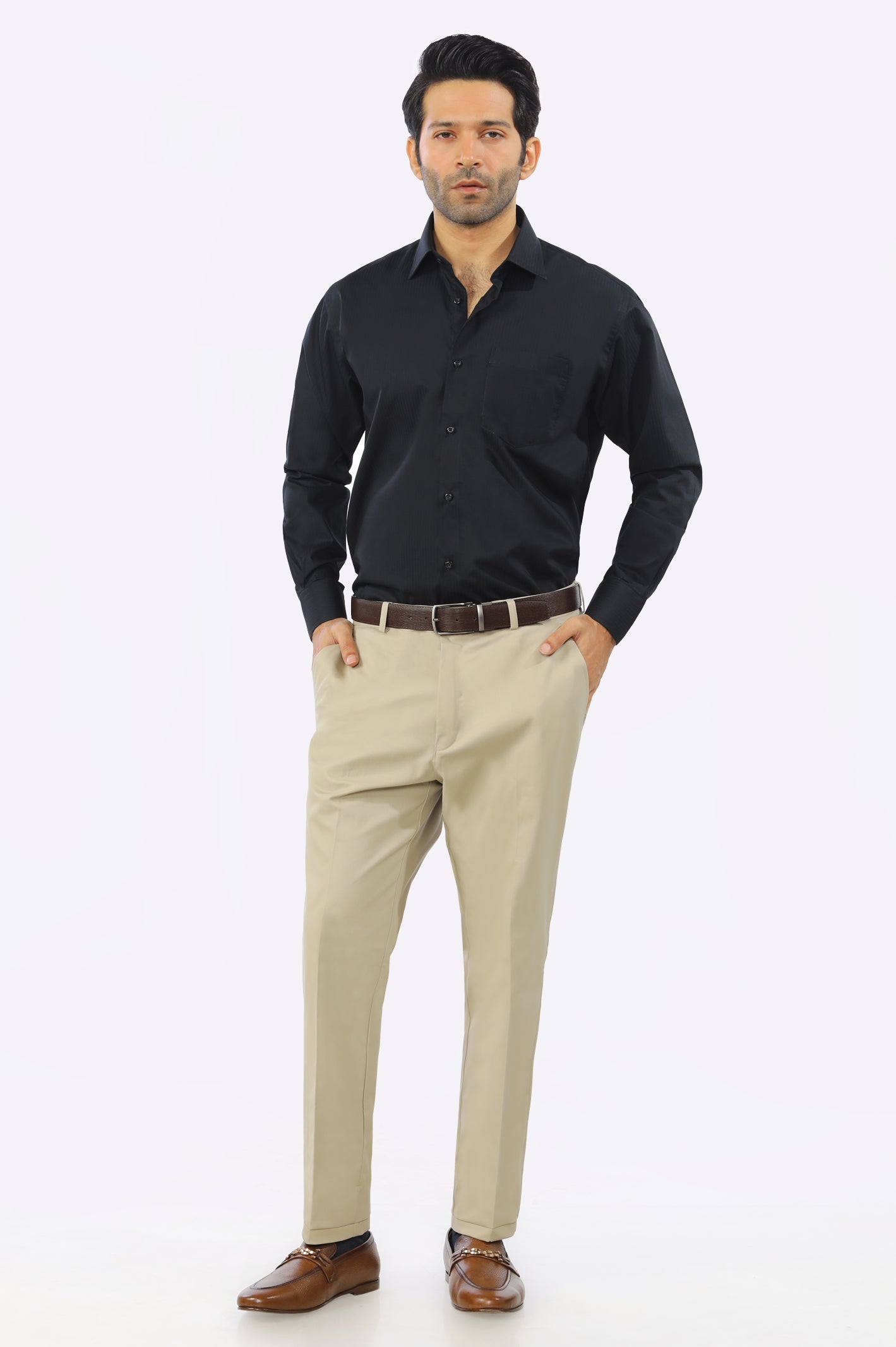 Black Textured Formal Shirt From Diners