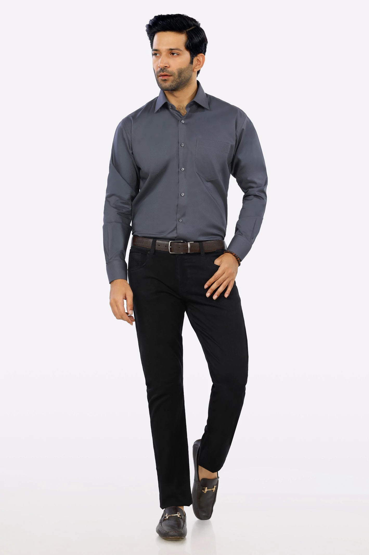 Charcoal Textured Formal Shirt From Diners