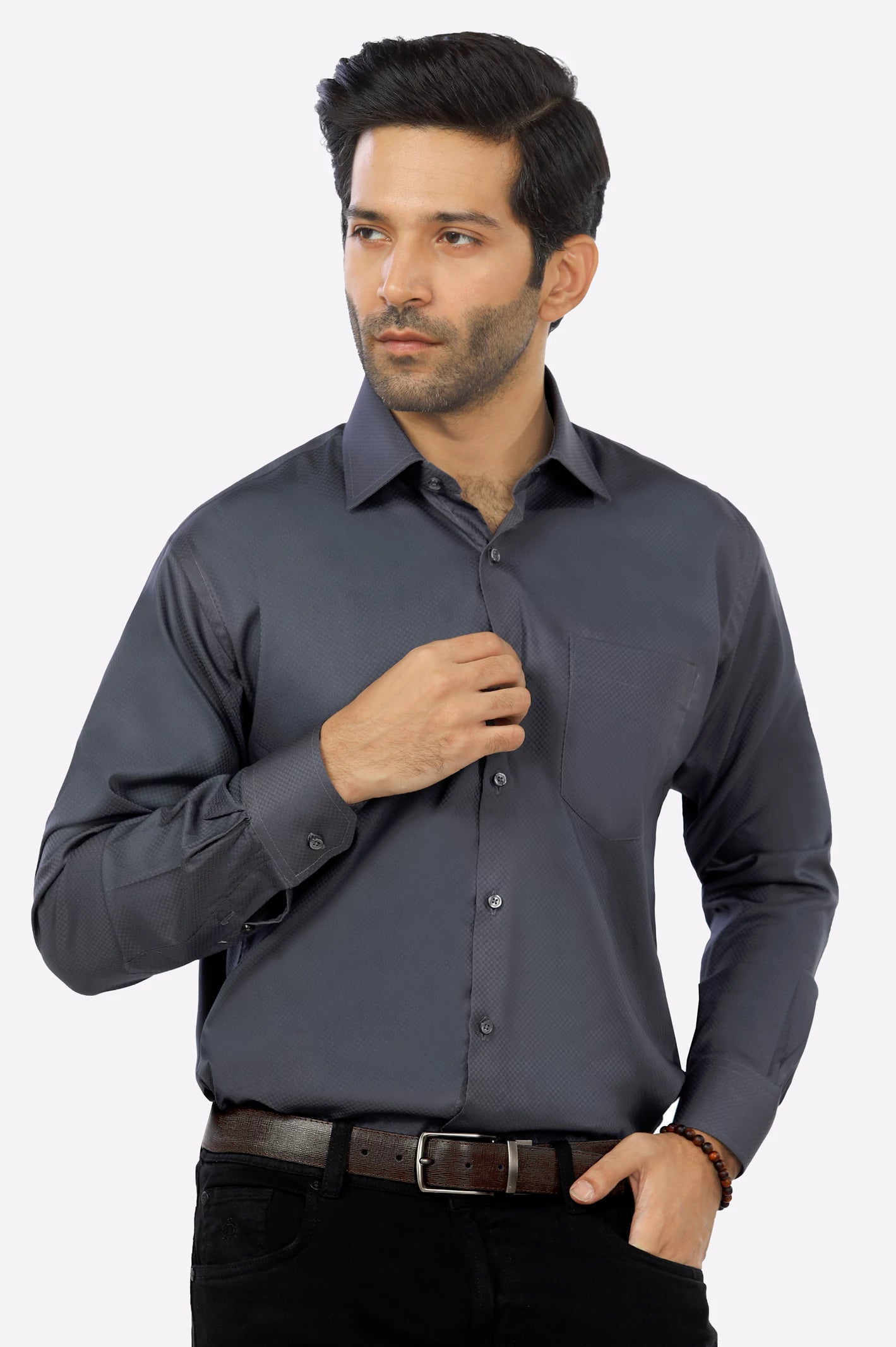 Charcoal Textured Formal Shirt From Diners