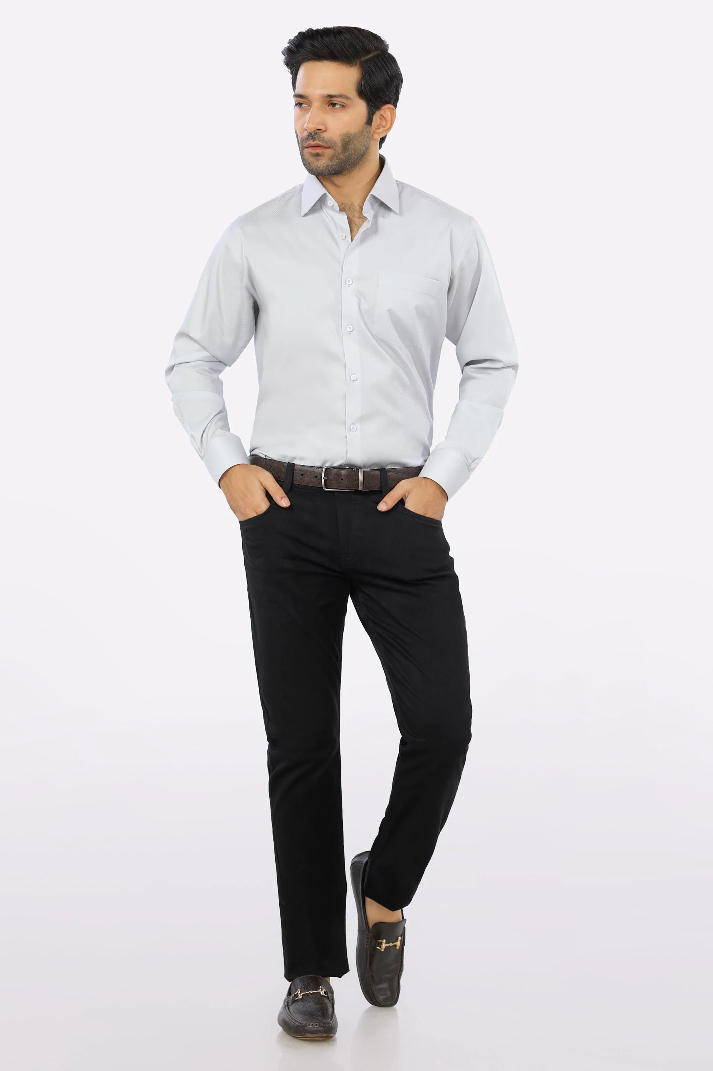 Grey Textured Formal Shirt From Diners
