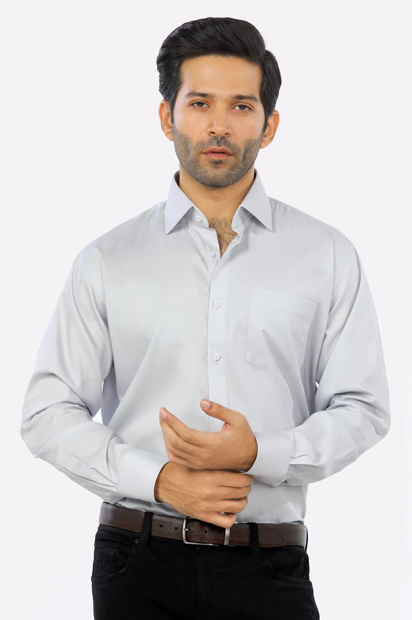 Grey Textured Formal Shirt From Diners