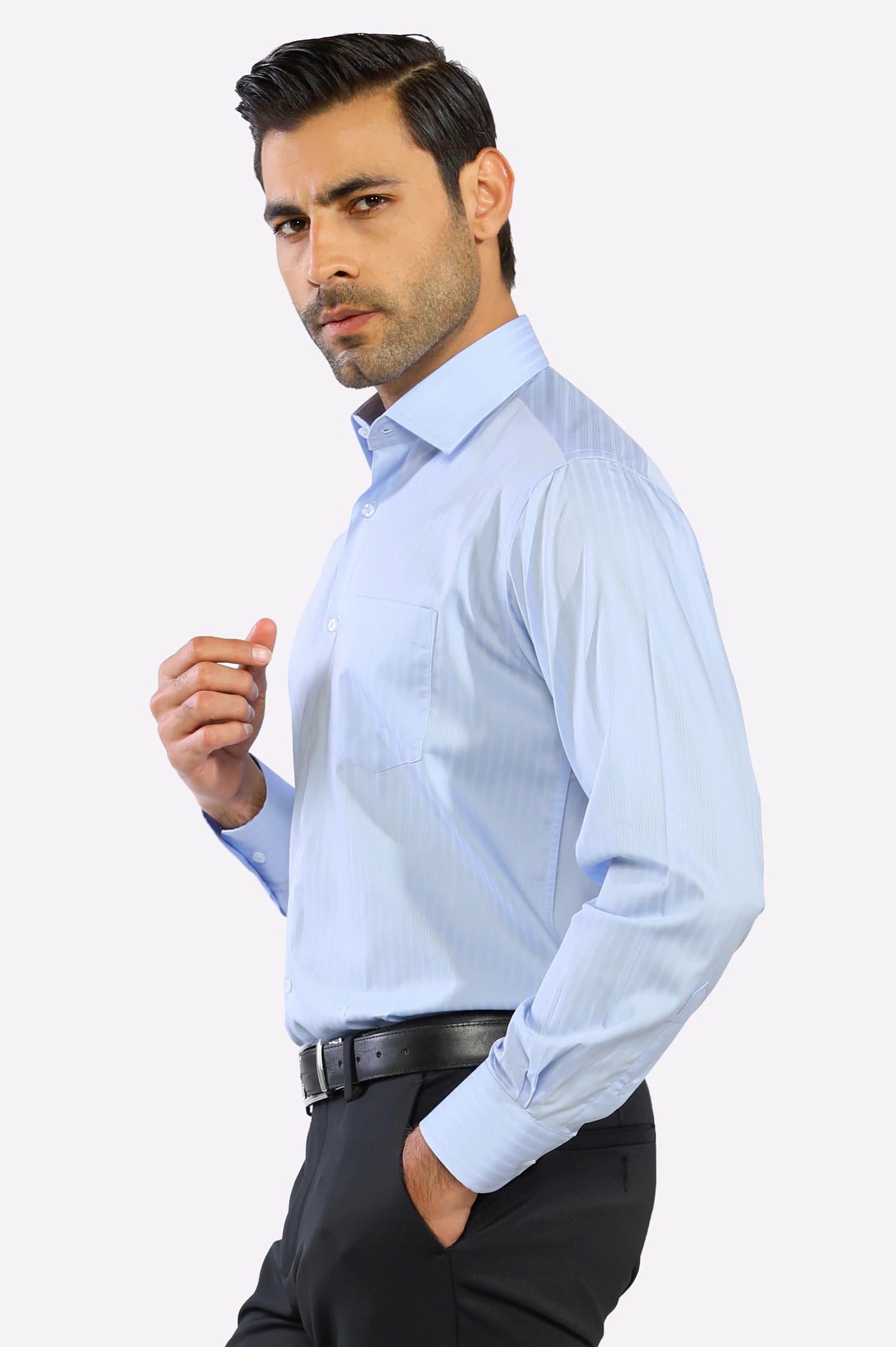 Mens Sky Blue Textured Formal Shirt