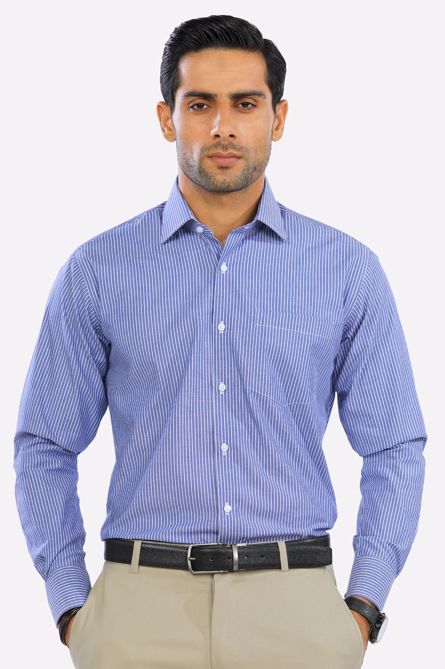 Dark Blue Pinstripe Formal Shirt From Diners