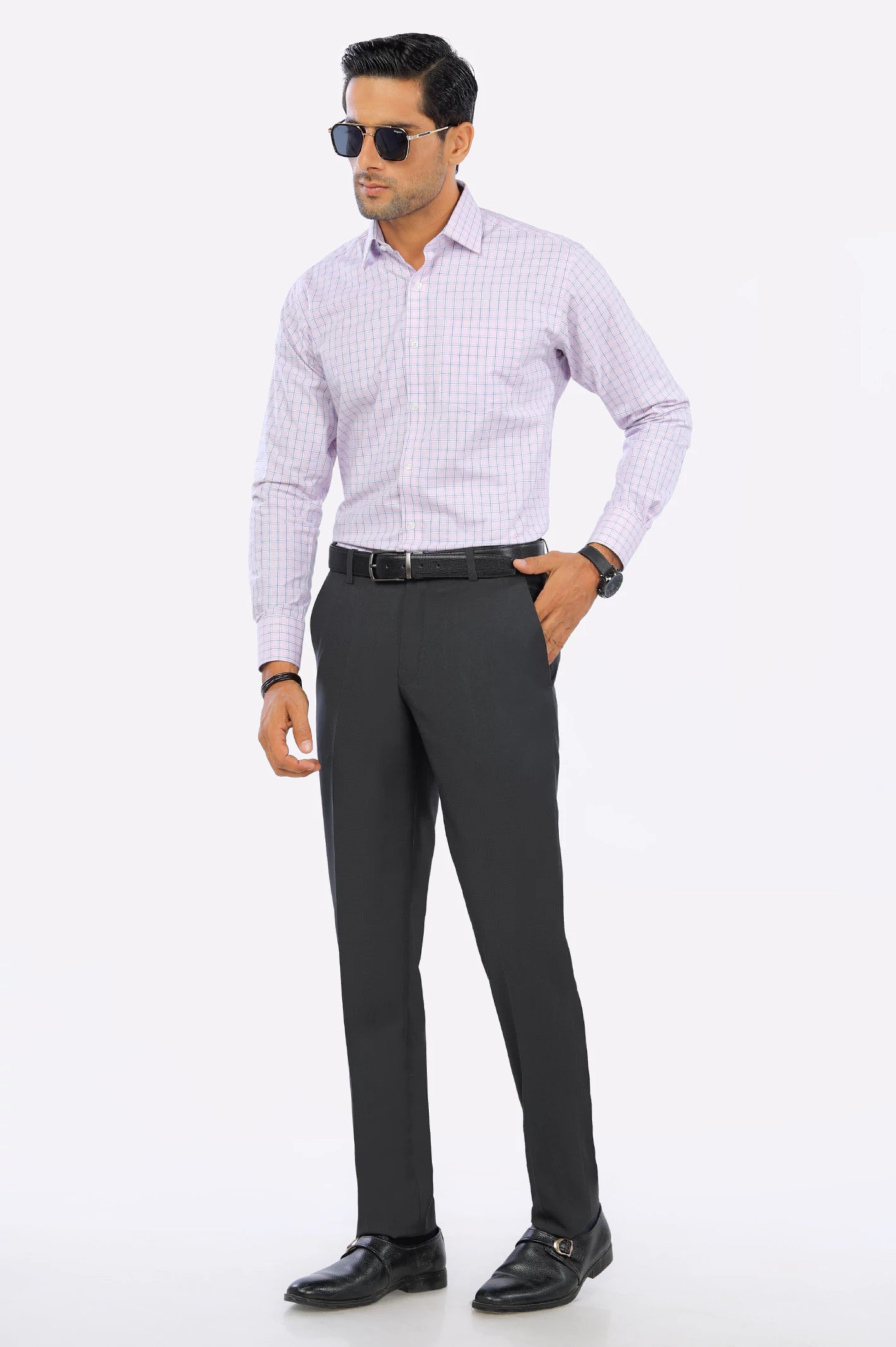 Pink Windowpane Check Formal Shirt - Diners