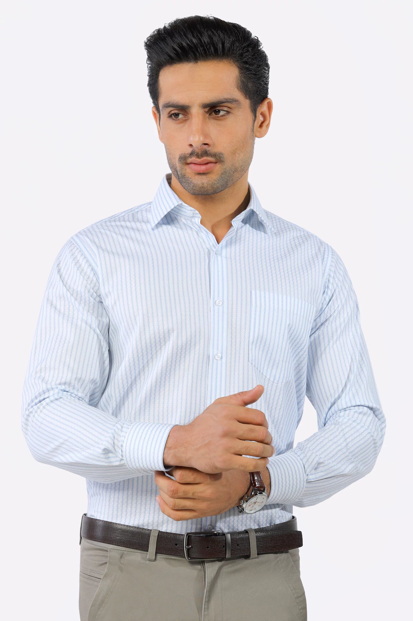 White Self Textured Formal Shirt From Diners