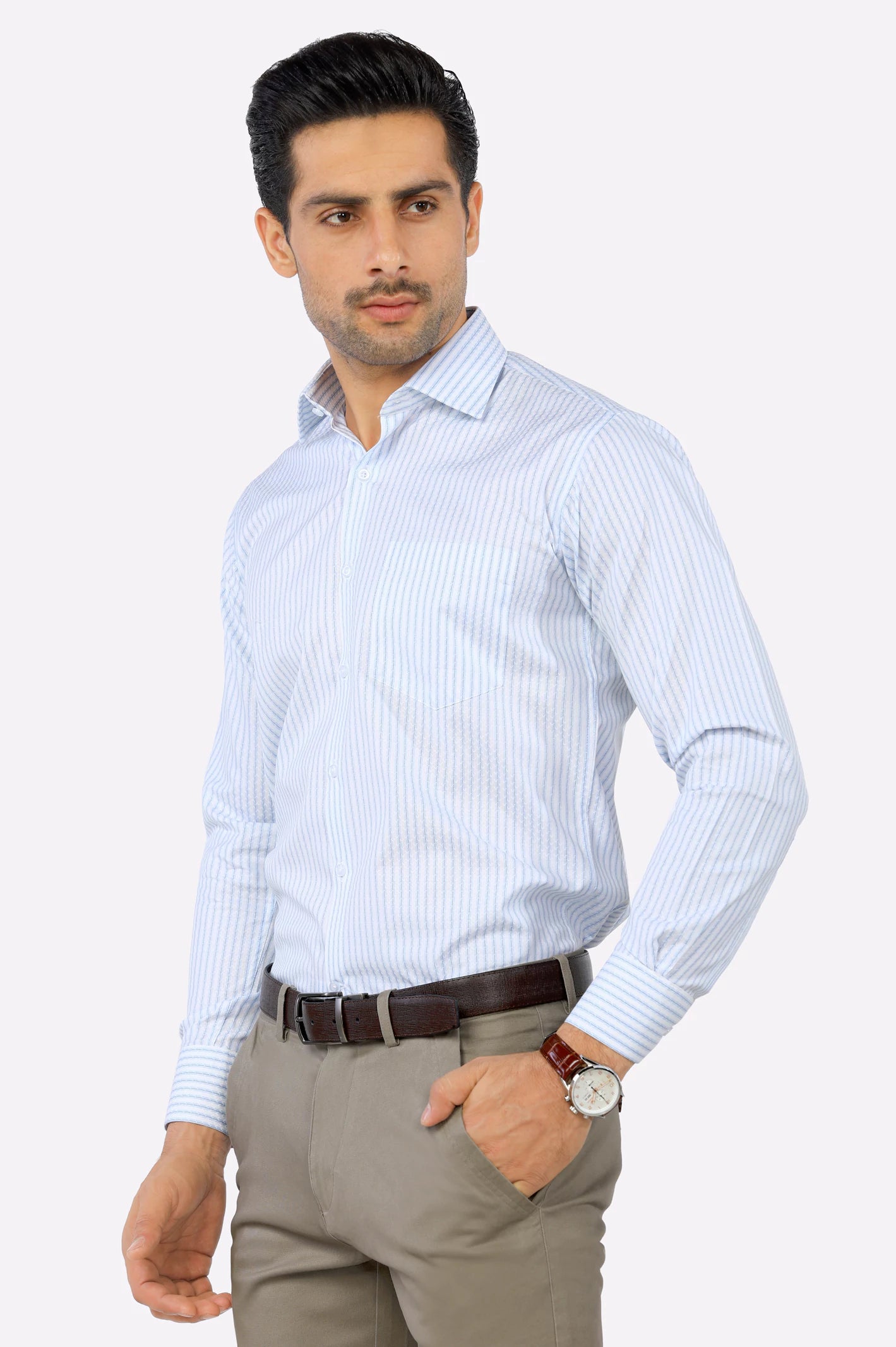 White Self Textured Formal Shirt From Diners