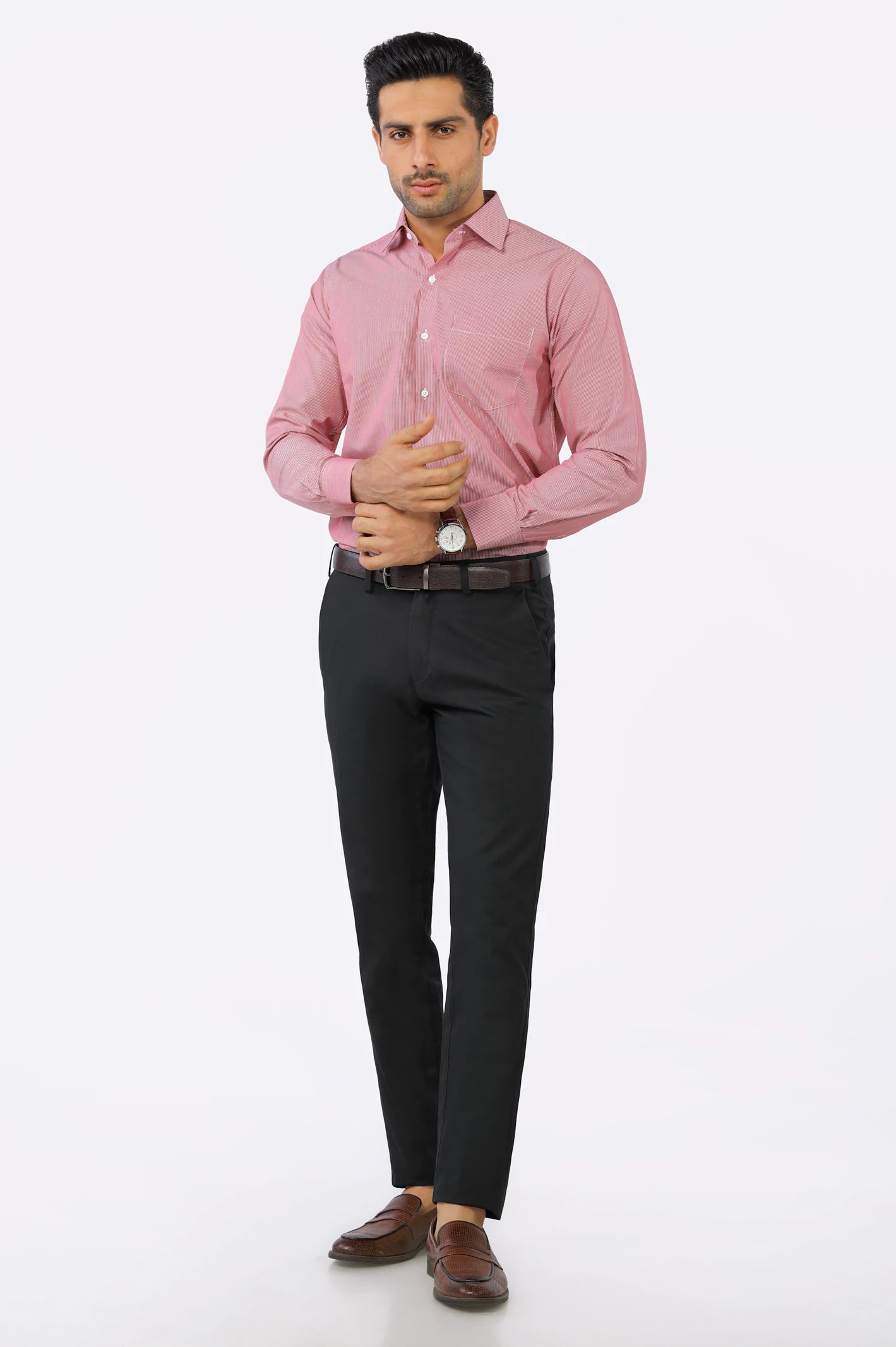 Red Hairline Stripe Formal Shirt From Diners