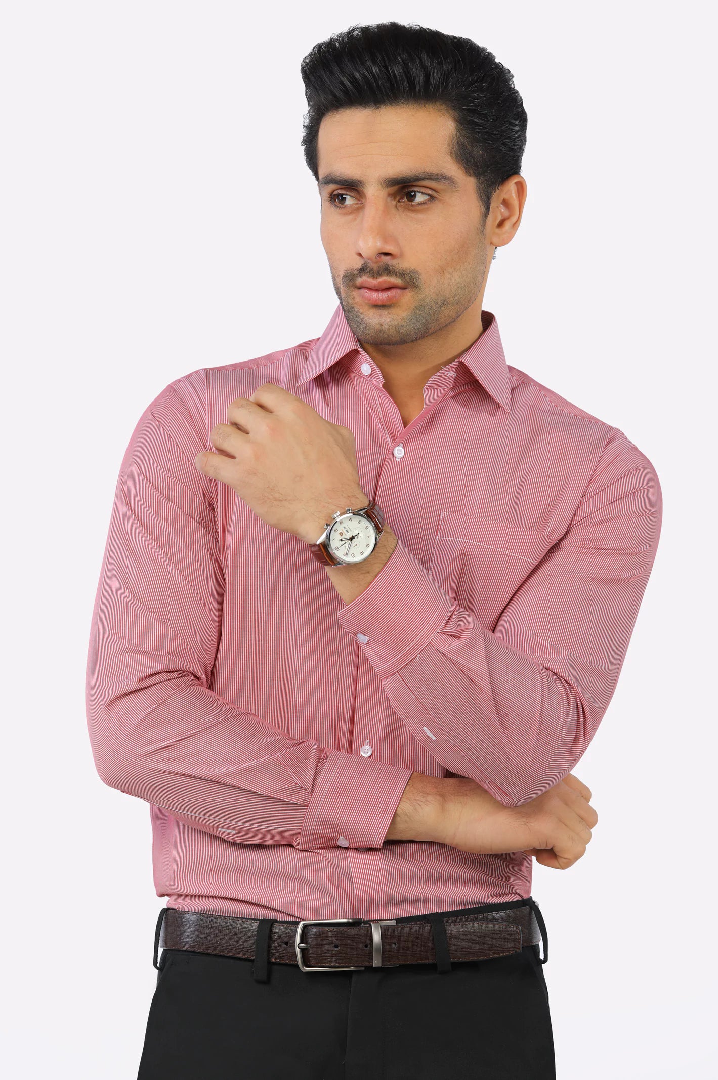 Red Hairline Stripe Formal Shirt From Diners