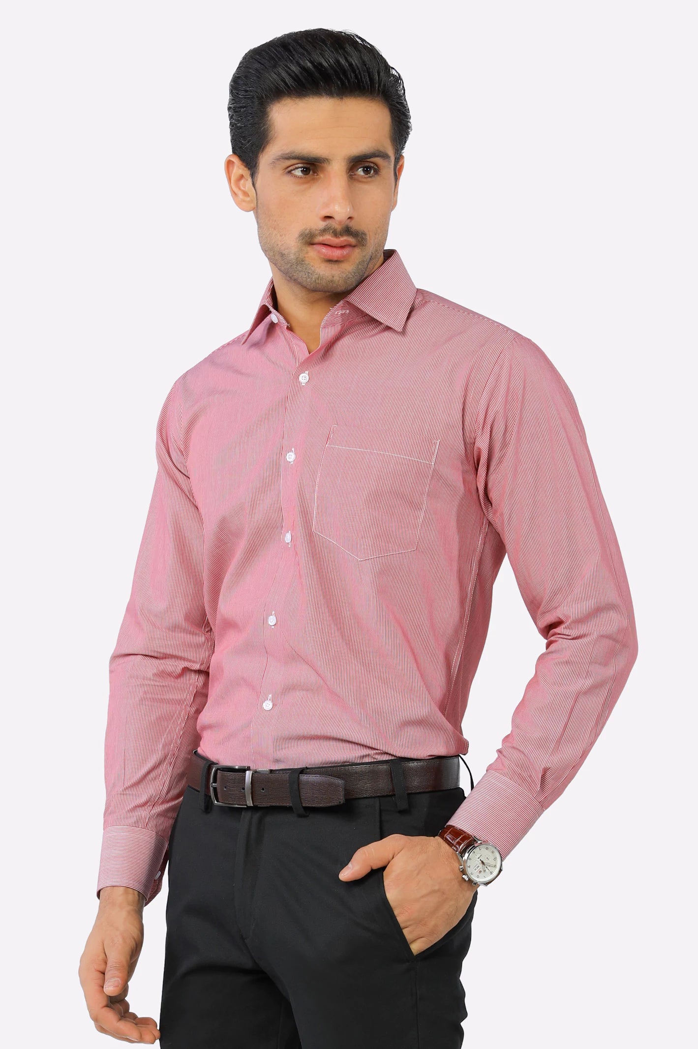 Red Hairline Stripe Formal Shirt From Diners