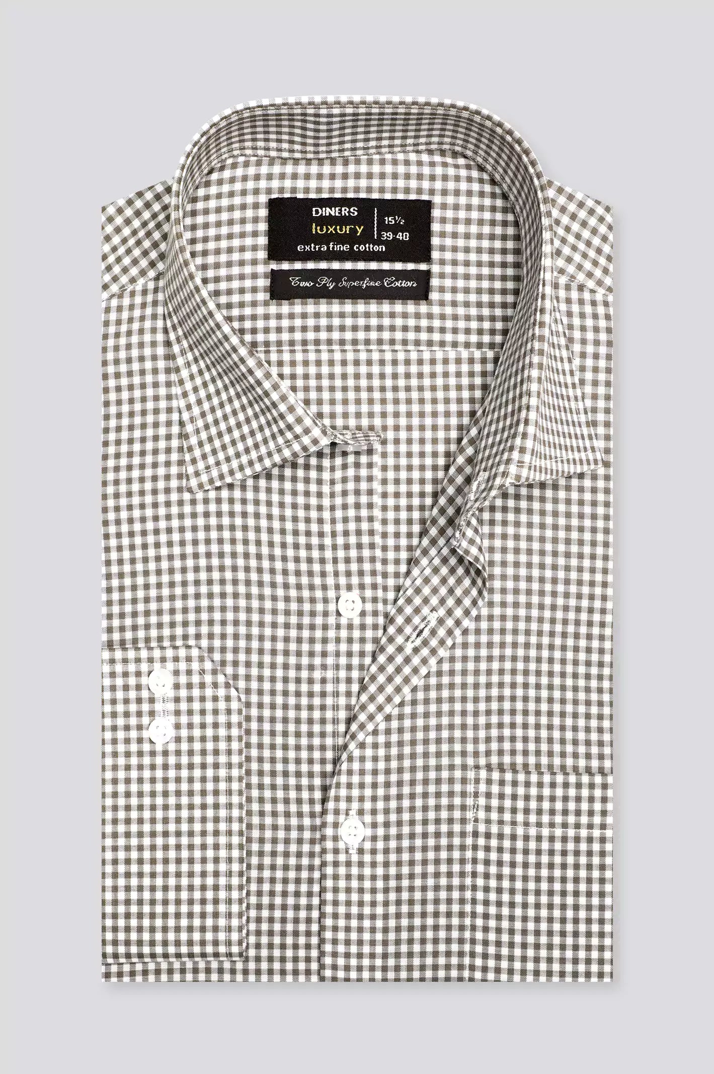 Grey Mini-Check Formal Shirt From Diners