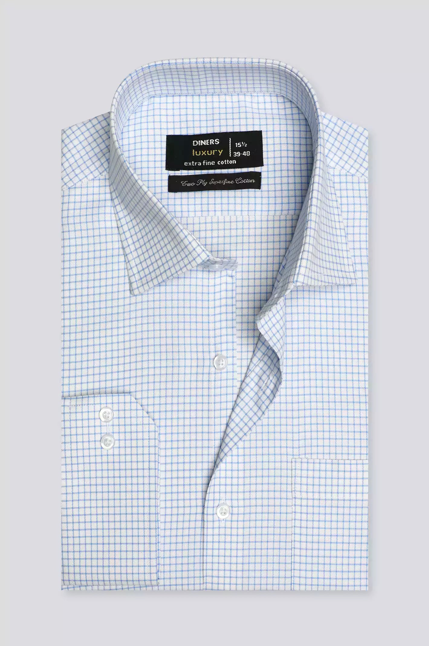 Sky Blue Windowpane Check Formal Shirt From Diners