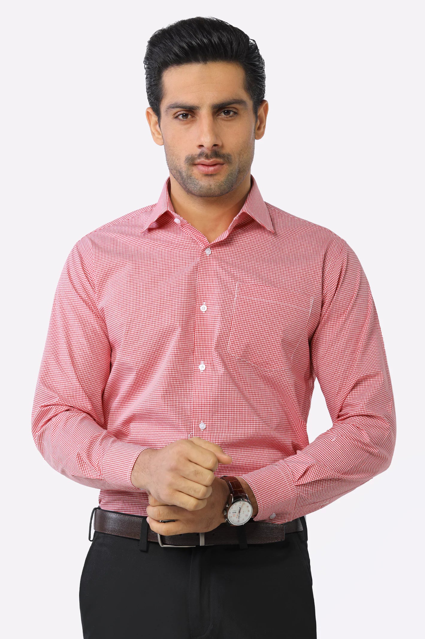 Red Mini-check Formal Shirt From Diners